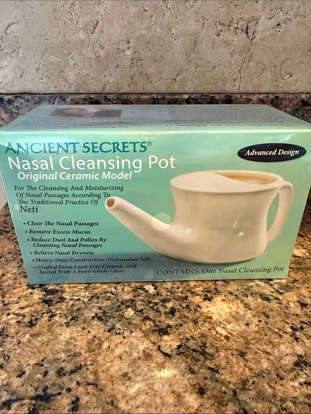 Original Ceramic Neti Pot with 8oz Nasal Cleansing Salt BRAND NEW
